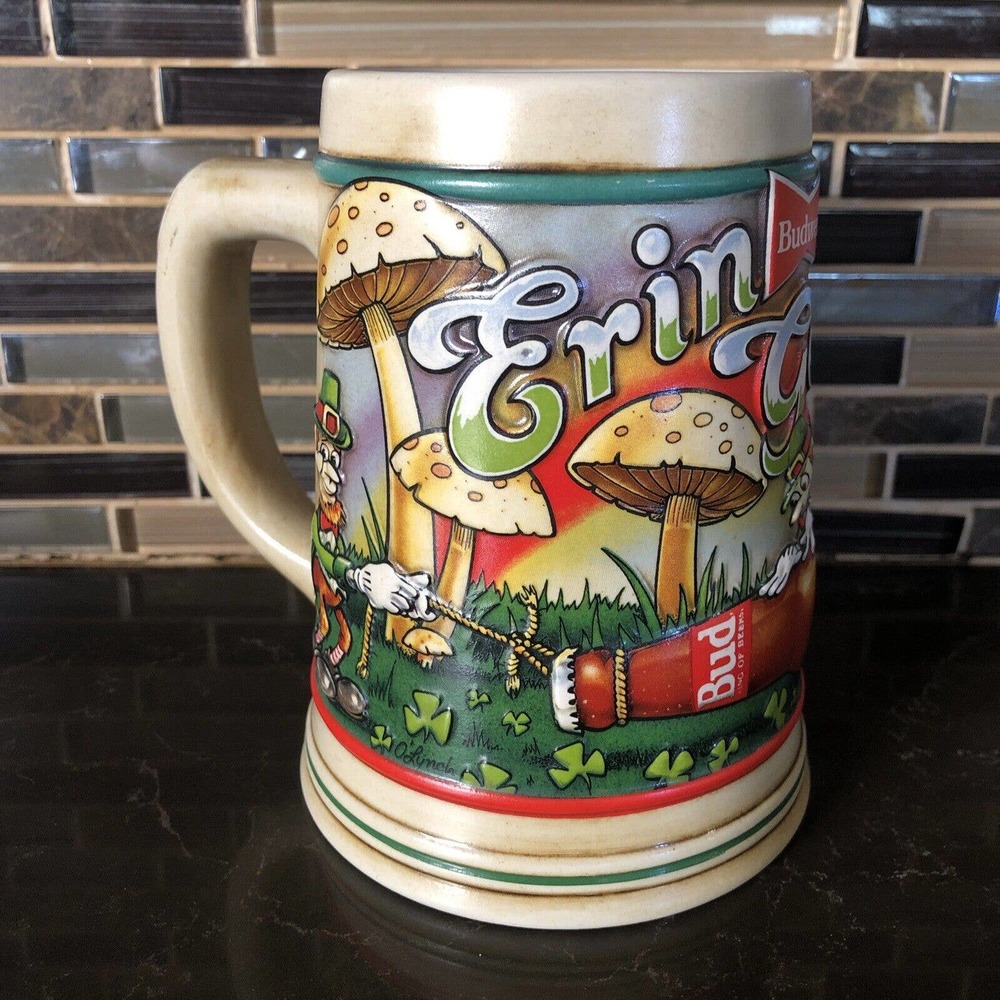 Anheuser Budweiser Mugs Stein Erin Go Bud Leprechaun St Patrick’s Day‎ 1993